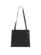 Chanel Vintage Stitched Logo Black Caviar Tote