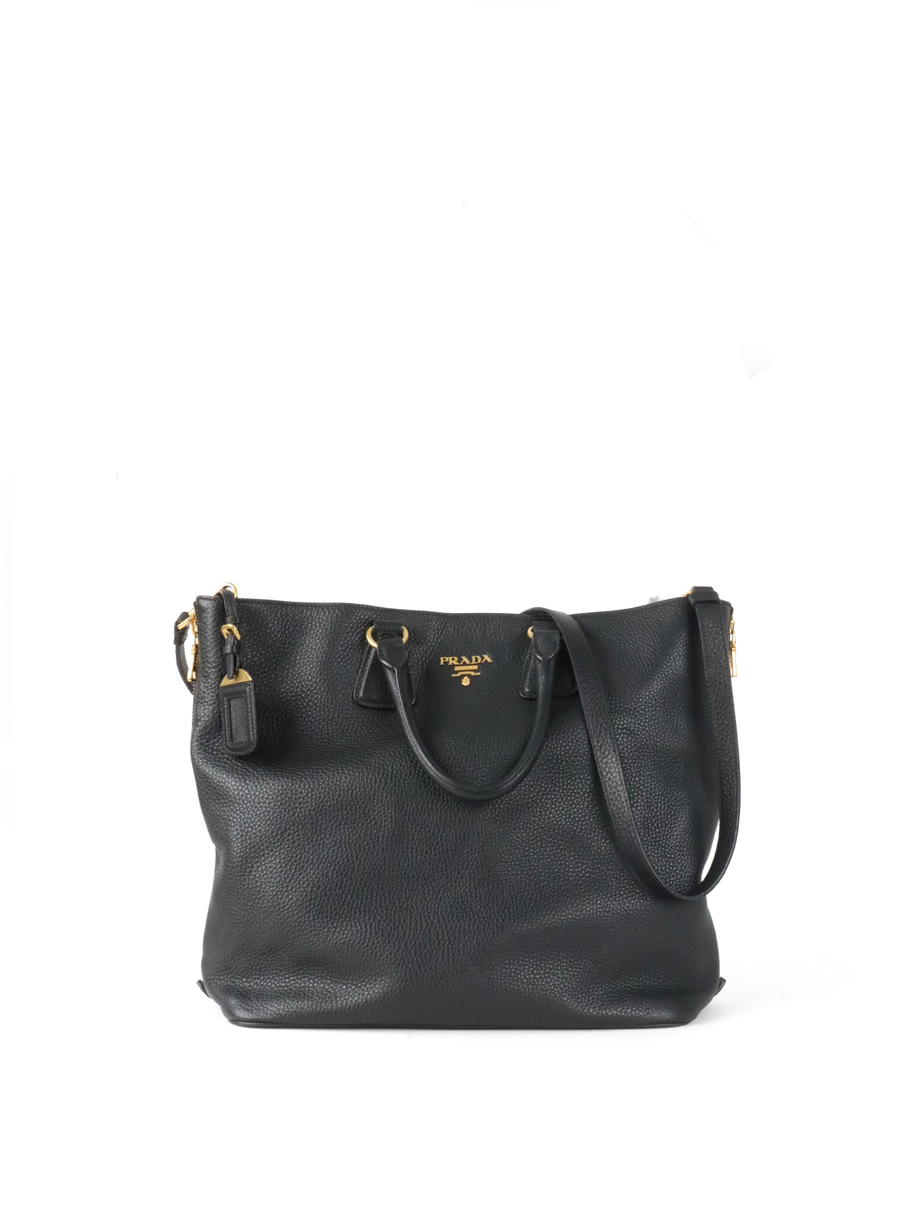 Prada Black Vitello Daino Leather Tote Bag.