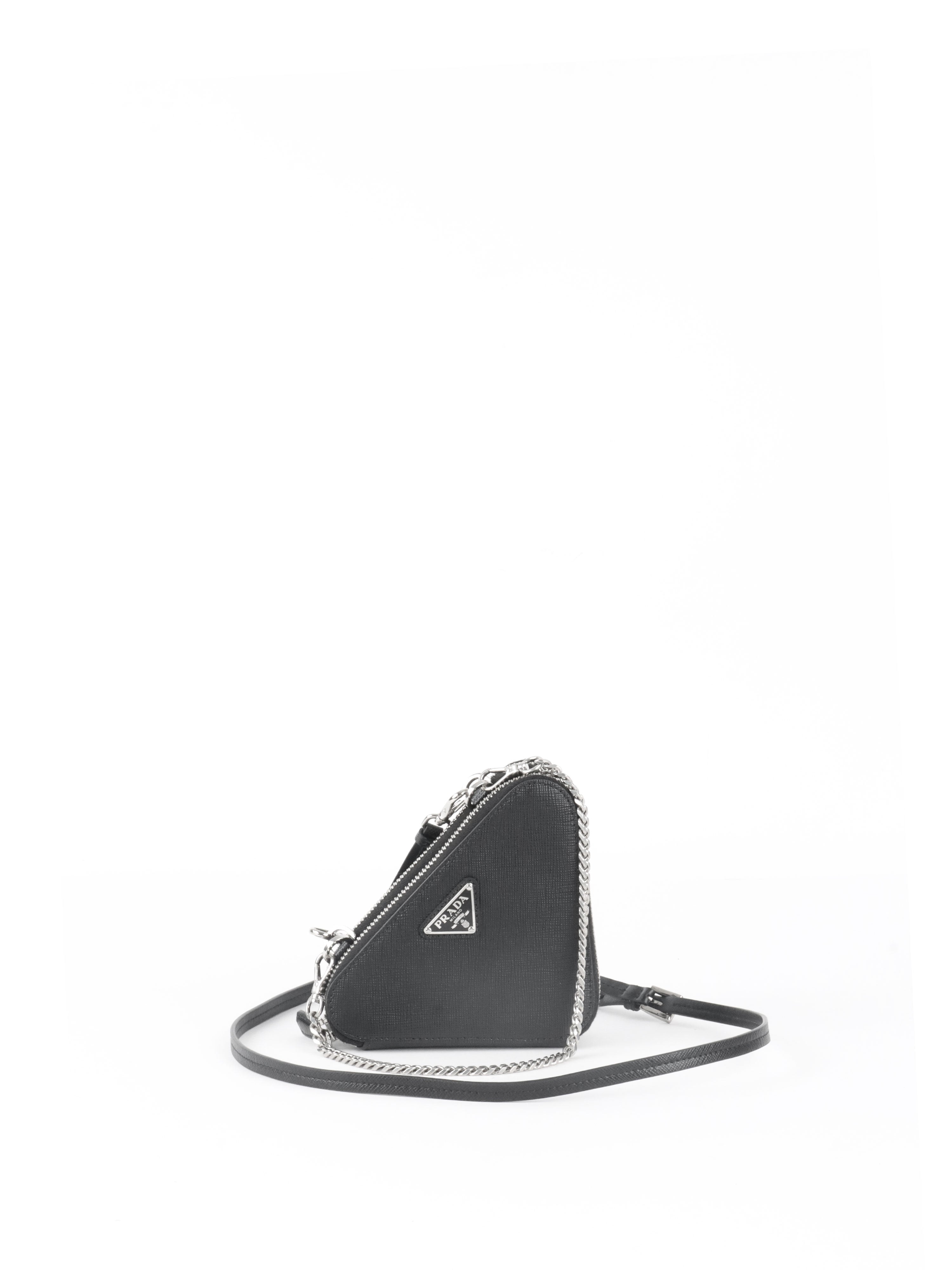 Prada Saffiano Triangle Mini Pouch Bag.