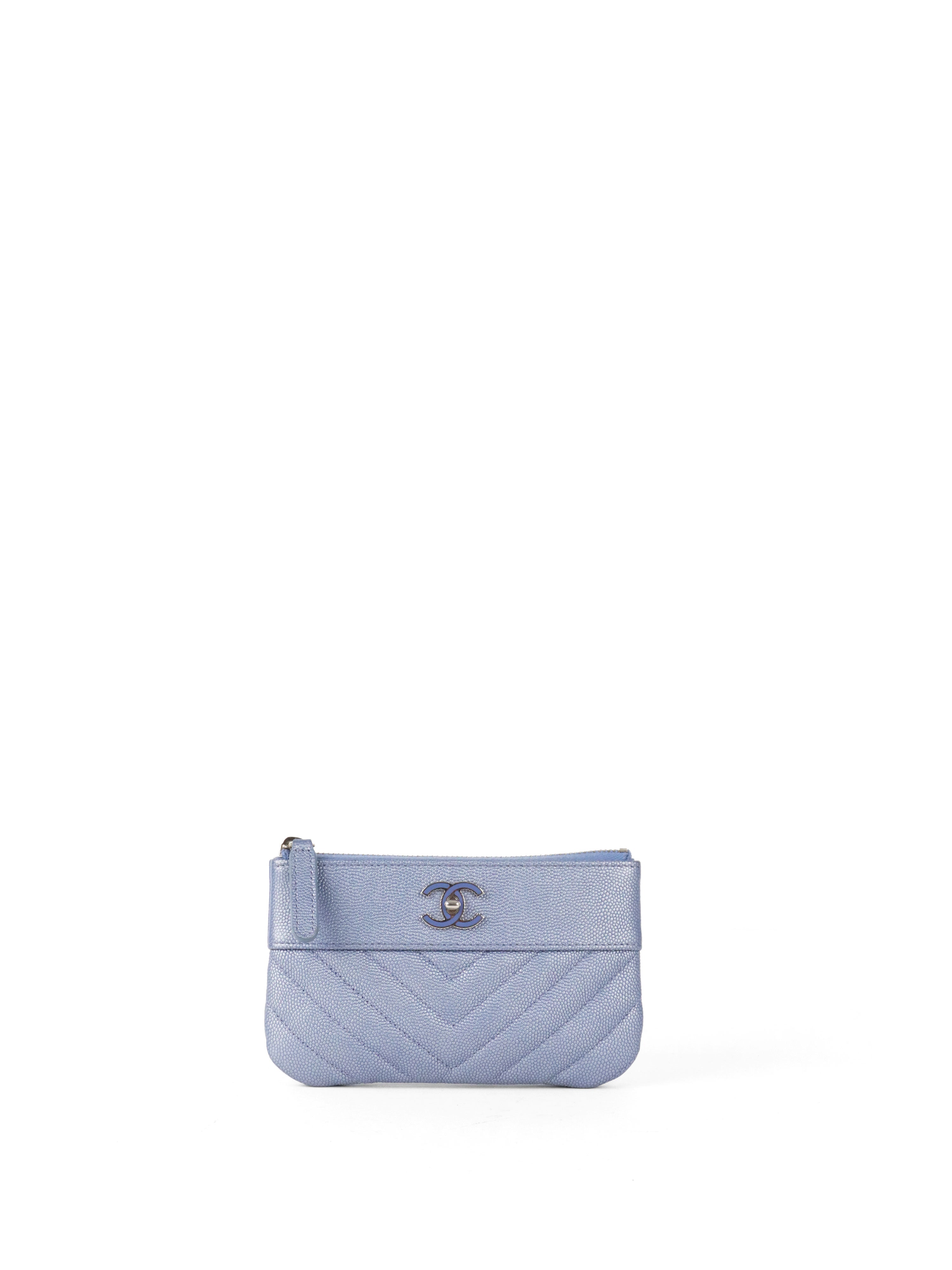 Chanel 19P Iridescent Blue Chevron Pouch