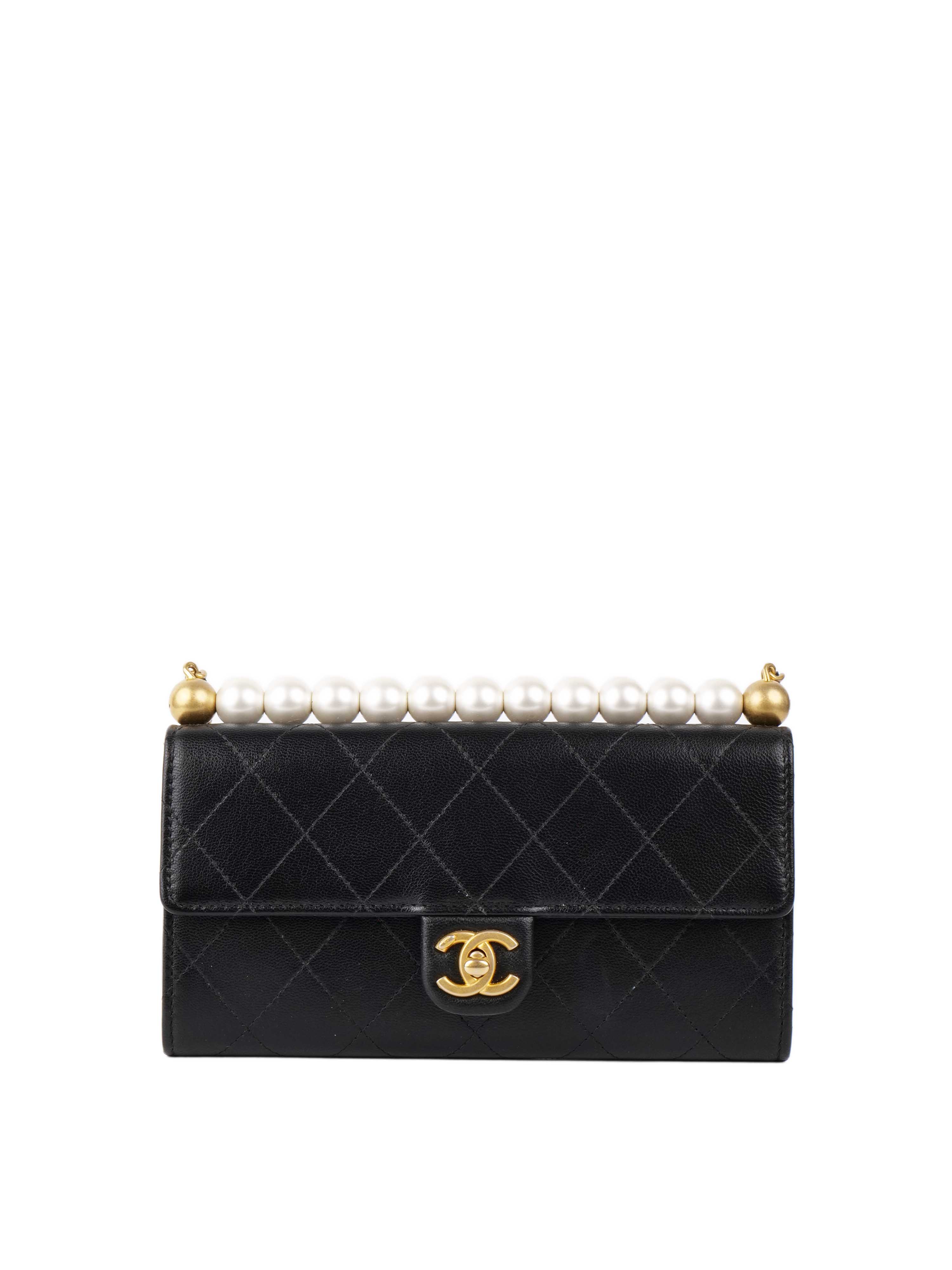 Chanel Black Wallet on Chain with Pearl Edge.