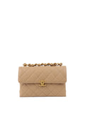 Chanel Beige Woven Chain Link Handle Flap Bag.