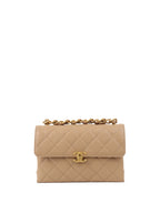 Chanel Beige Woven Chain Link Handle Flap Bag.