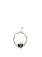 Chanel Black & Gold Crystals CC Heart Charm Bracelet