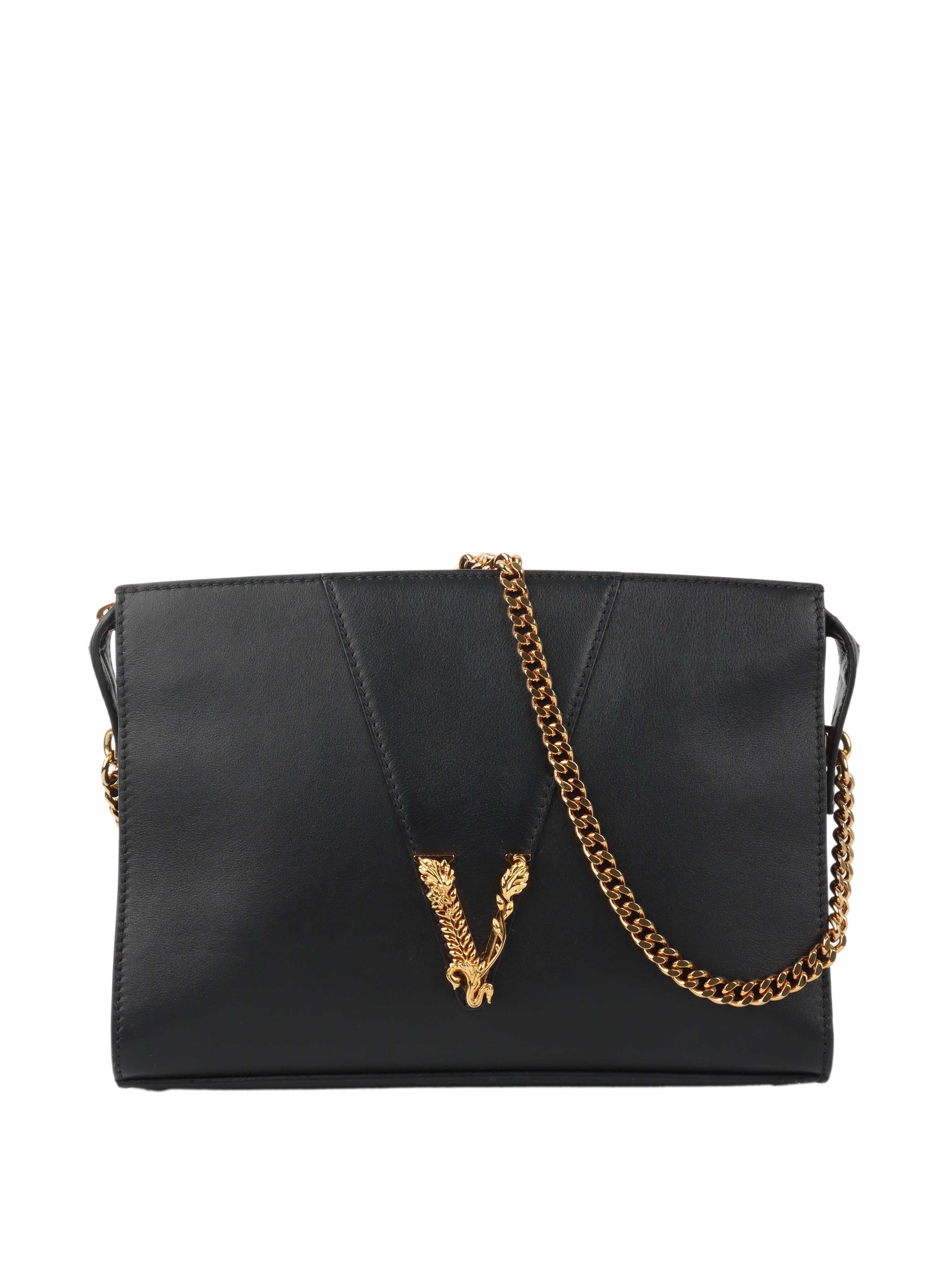 Versace Black Virtus Chain Shoulder Bag.