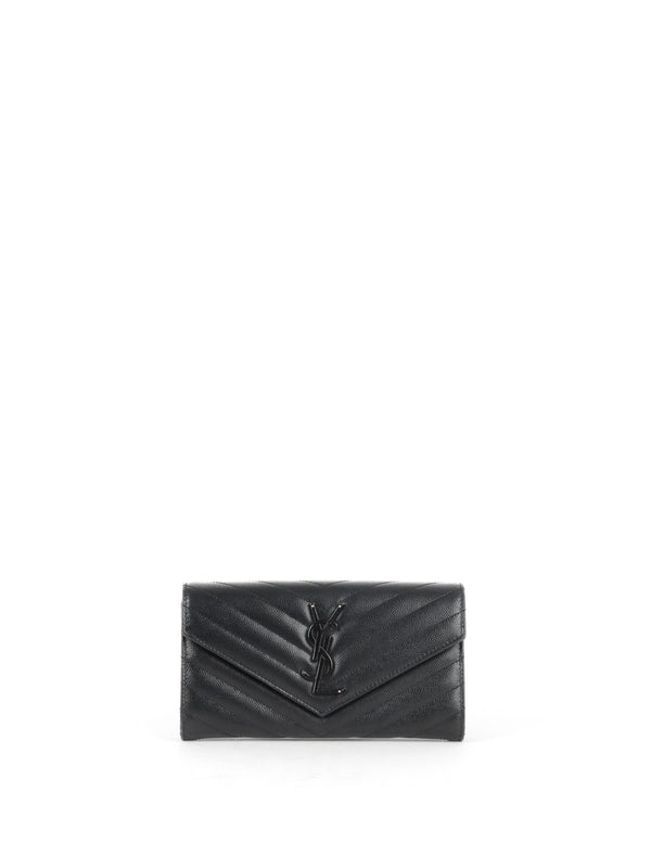 Saint Laurent Black Cassandre Matelasse Large Flap Wallet
