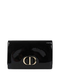 Dior Black Patent Leather 30 Montaigne Chain Clutch.