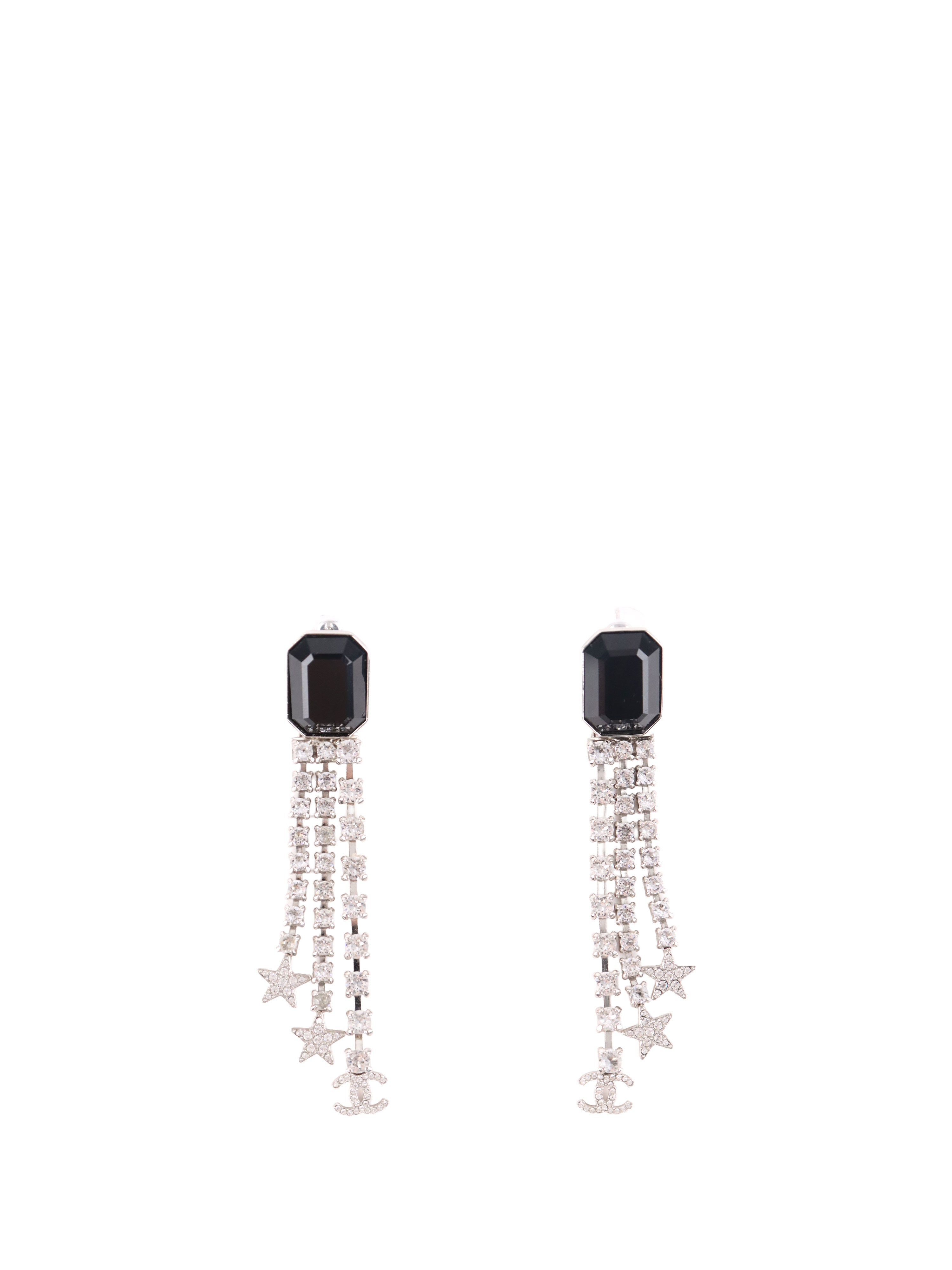 Chanel Black Square with Crystals and Star Drop Earring