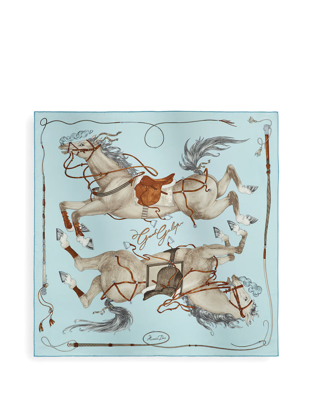 Hermes Bleu Ciel/Gris/Cuir Grand Galop scarf 90