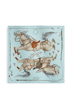 Hermes Bleu Ciel/Gris/Cuir Grand Galop scarf 90