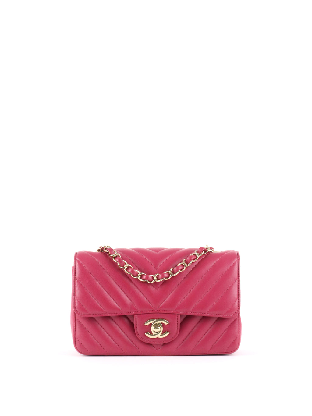 Chanel Dark Pink Lambskin Chevron Mini Flap Bag LGHW.