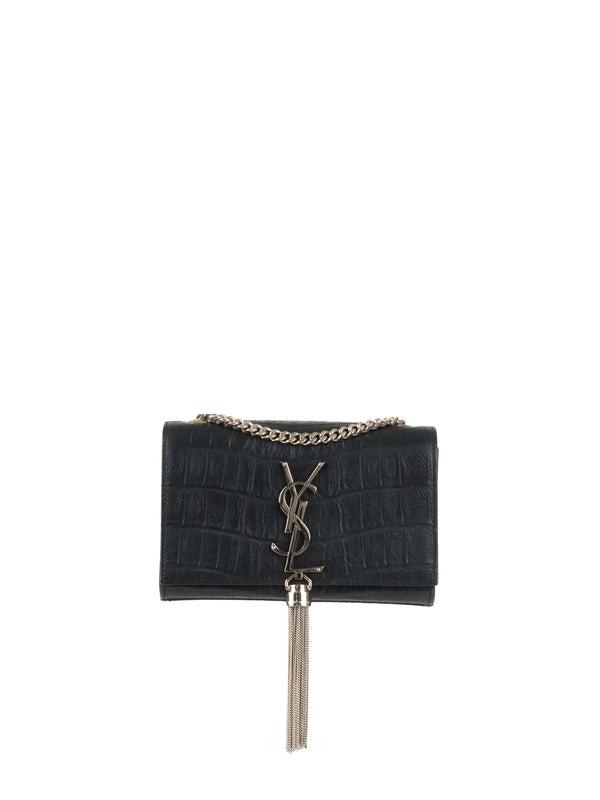 Saint Laurent Black Small Croc Embossed Kate Tassel SHW