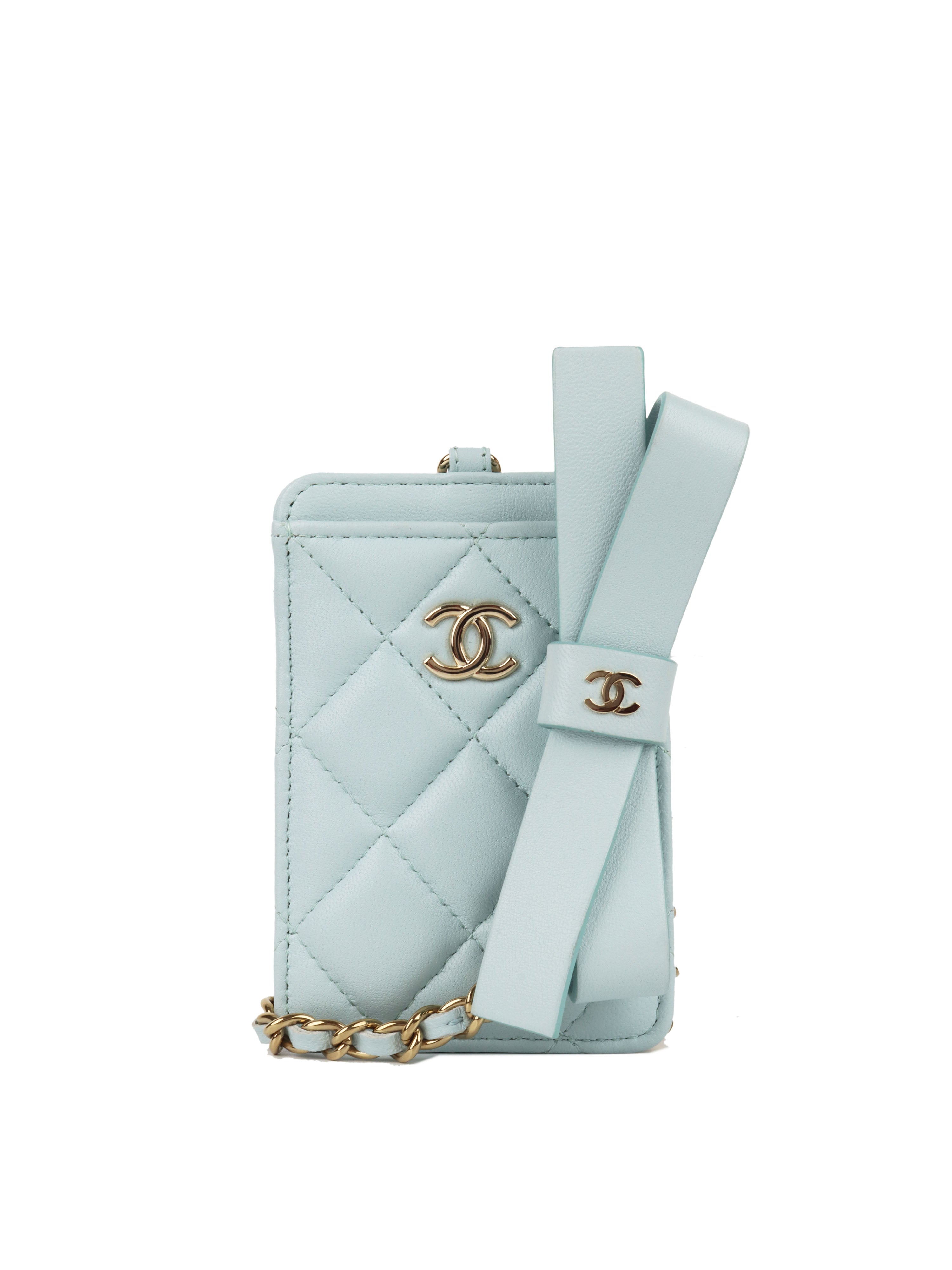 Chanel Pastel Blue Card Holder on Bow Chain LGHW * – Votre Luxe