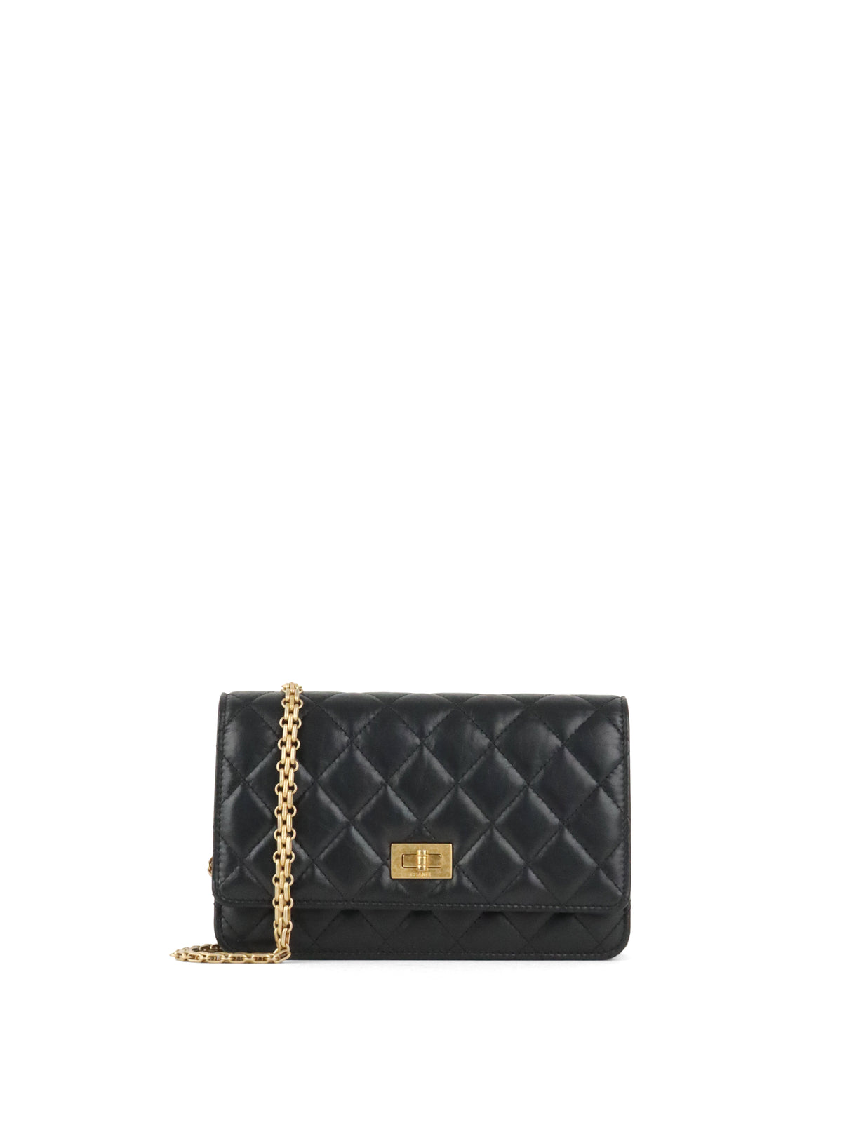 Chanel Black Aged Calfskin 2.55 Wallet On Chain