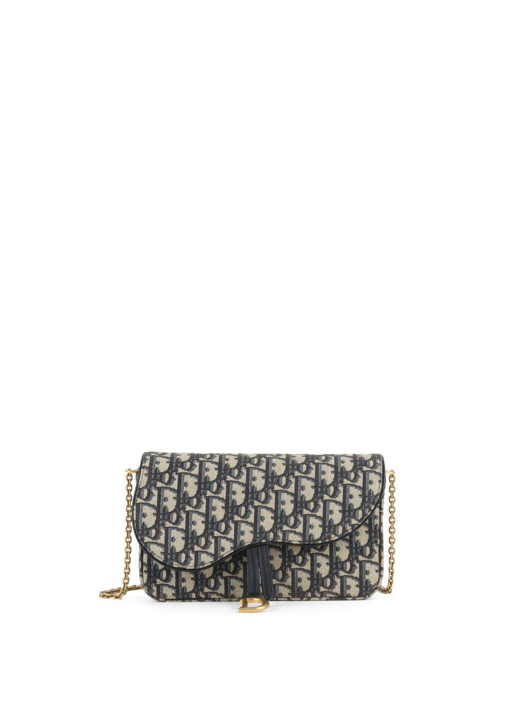 Dior Blue Oblique Jacquard Medium Saddle Pouch with Chain