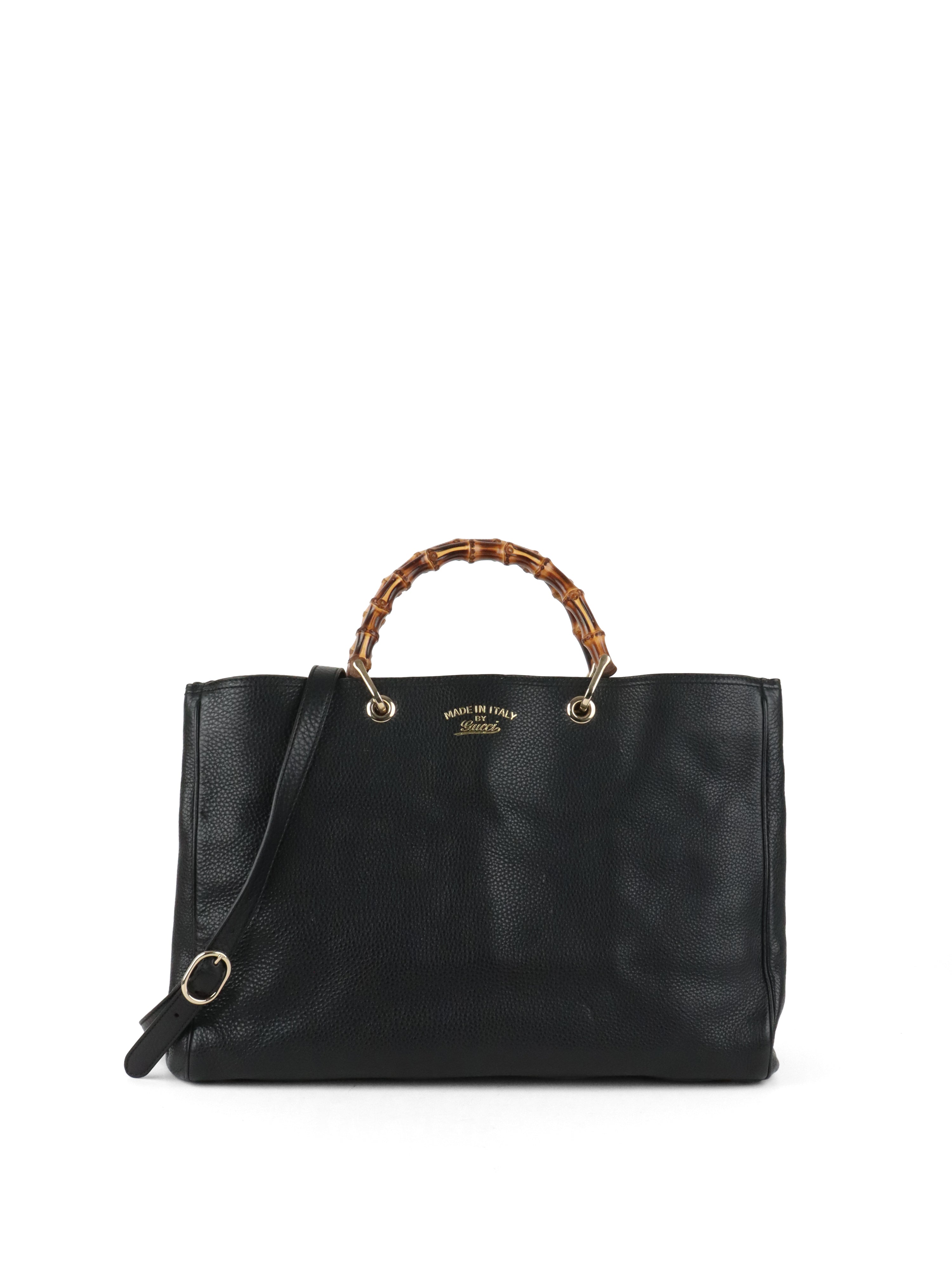 Gucci Bamboo Handle Large Black Leather Shopper Tote