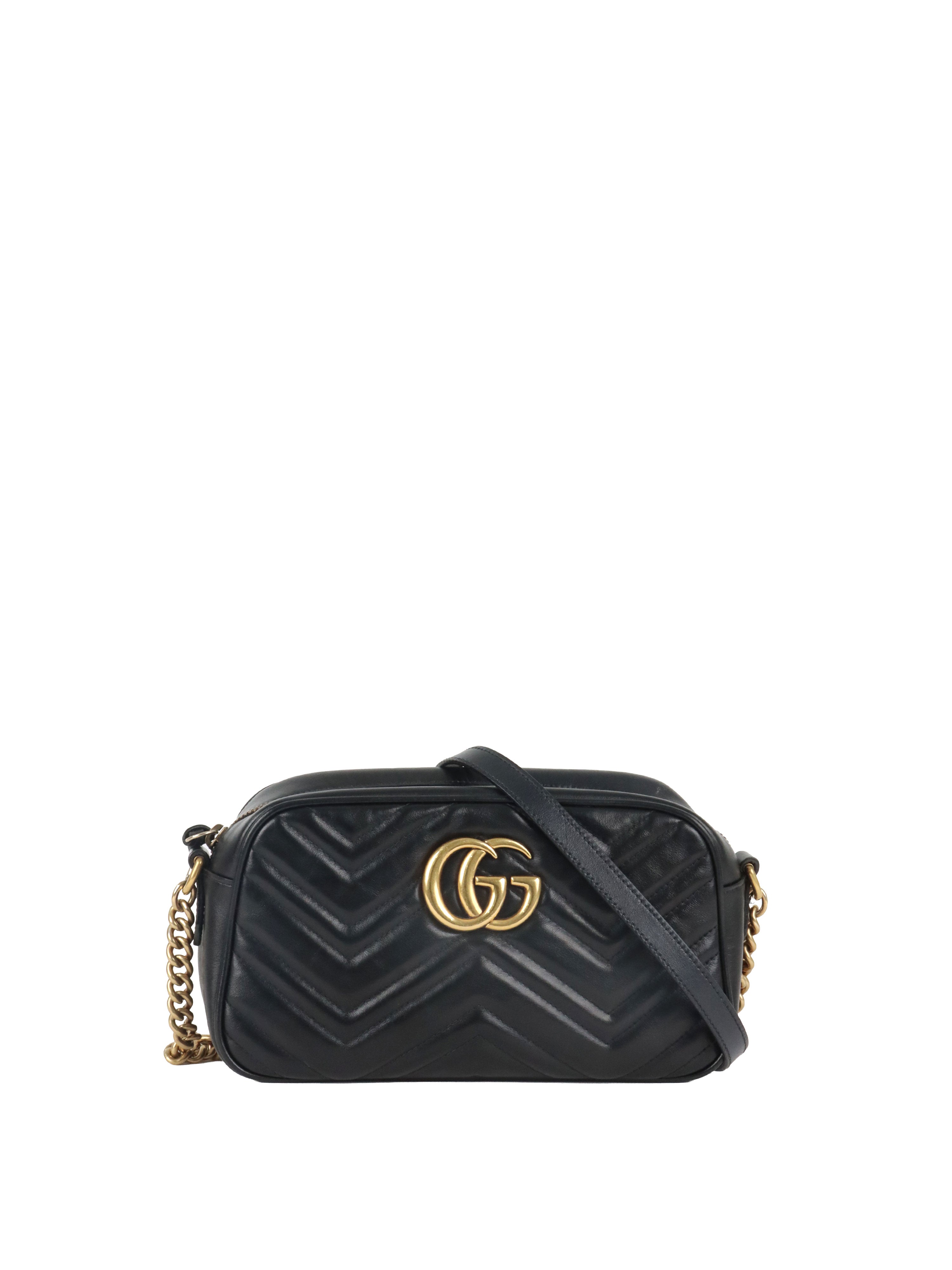 Gucci Black Small GG Marmont Camera Bag.