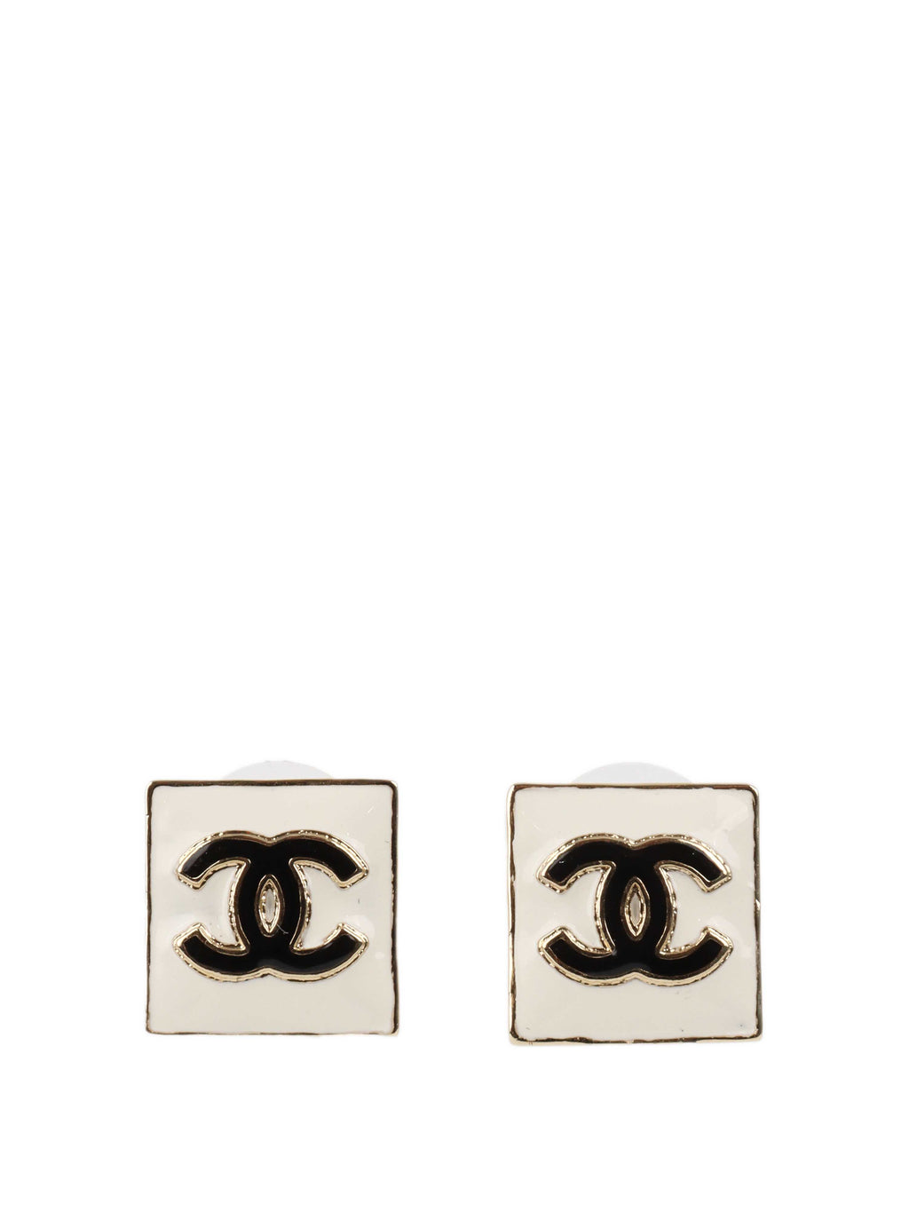 Chanel White CC Square Earrings.