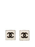 Chanel White CC Square Earrings.