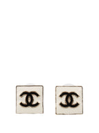 Chanel White CC Square Earrings.