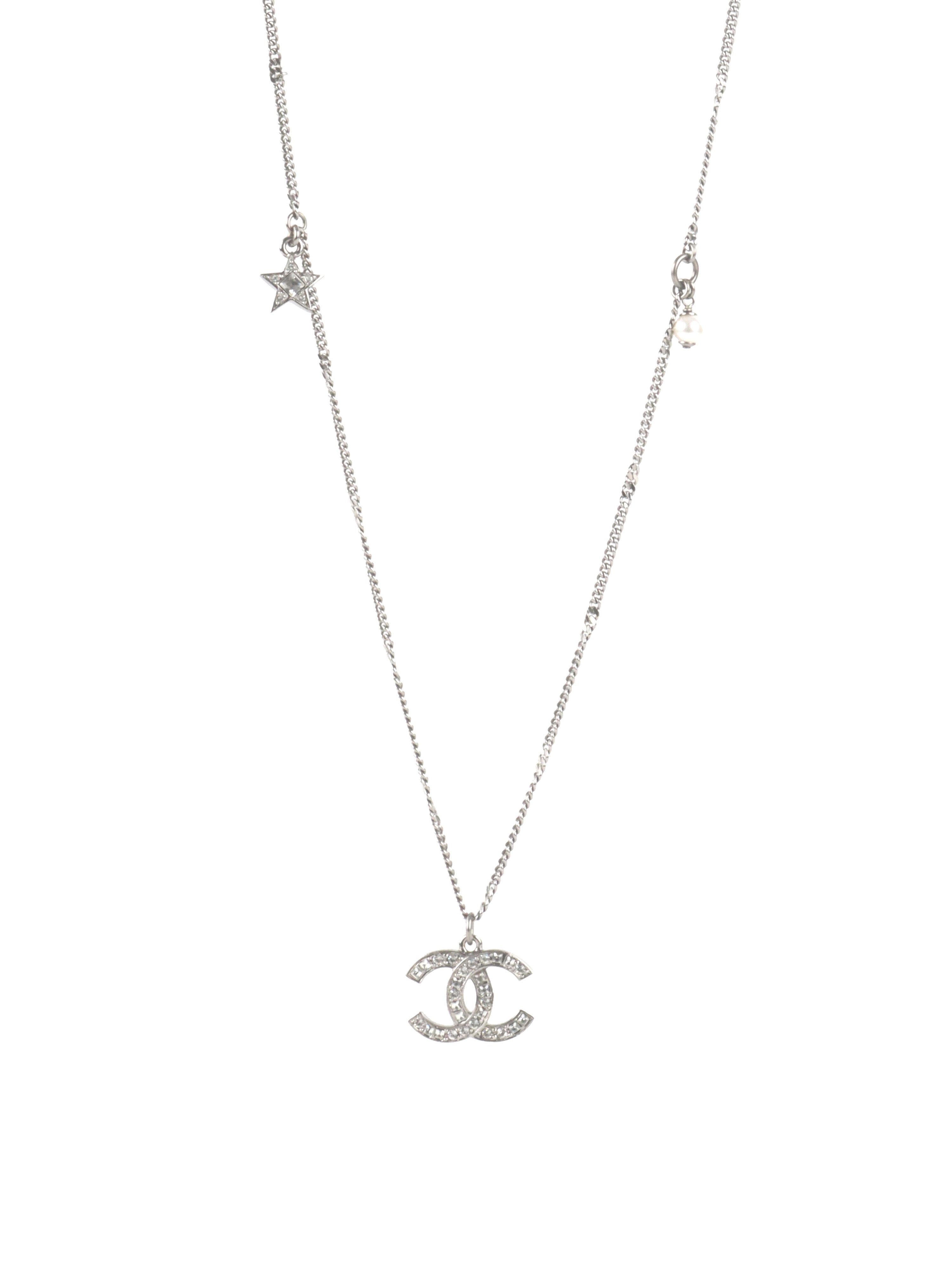 Chanel Silver Crystal CC Long Necklace