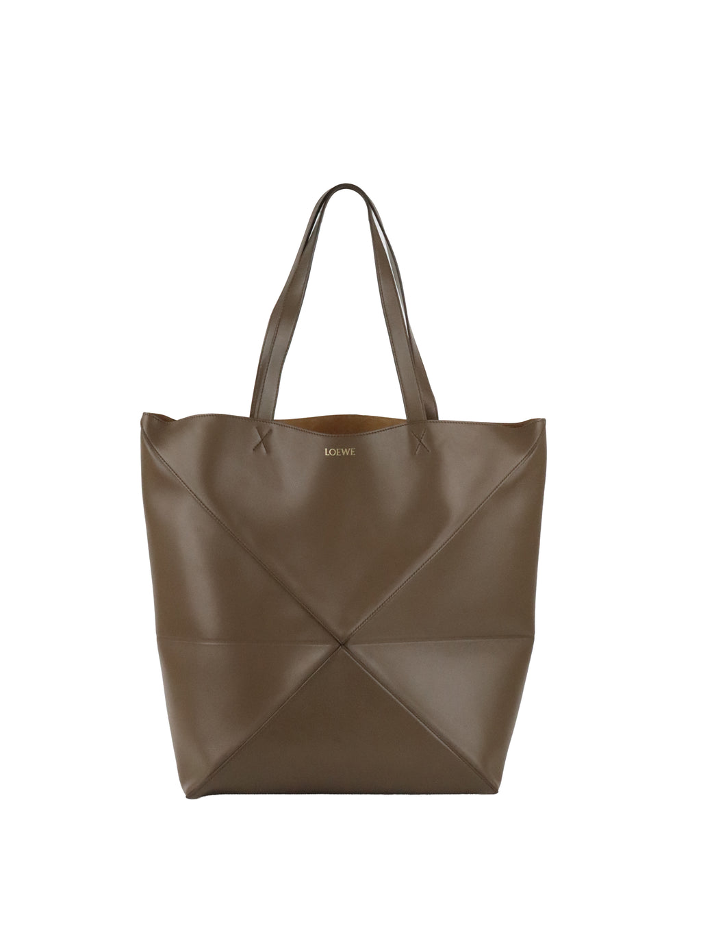 Loewe Large Dark Brown Puzzle Panelled Leather Tote Bag