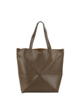 Loewe Large Dark Brown Puzzle Panelled Leather Tote Bag