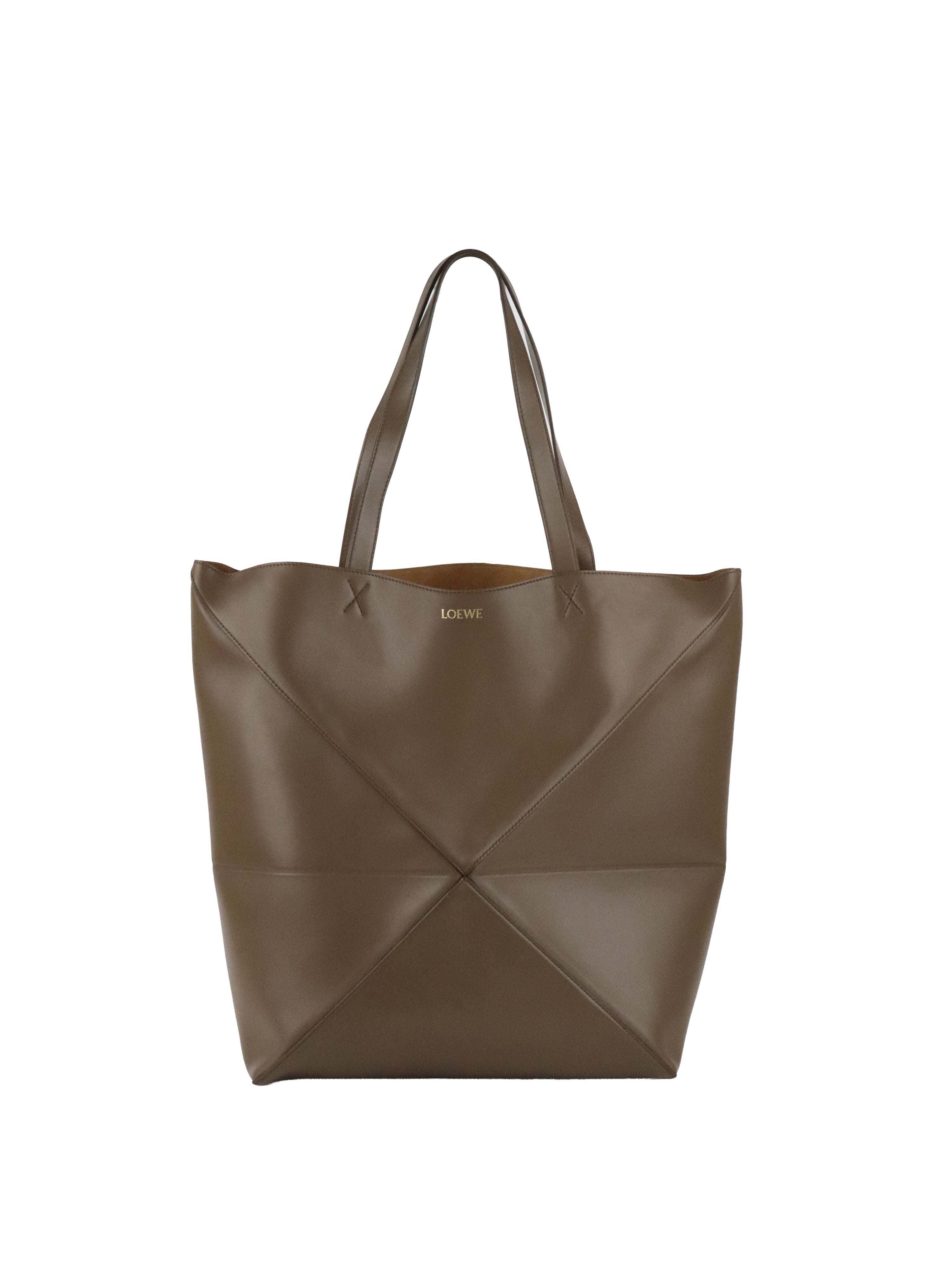 Loewe Large Dark Brown Puzzle Panelled Leather Tote Bag