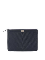 Chanel Navy Lambskin Medium Boy Chevron Pouch SHW.
