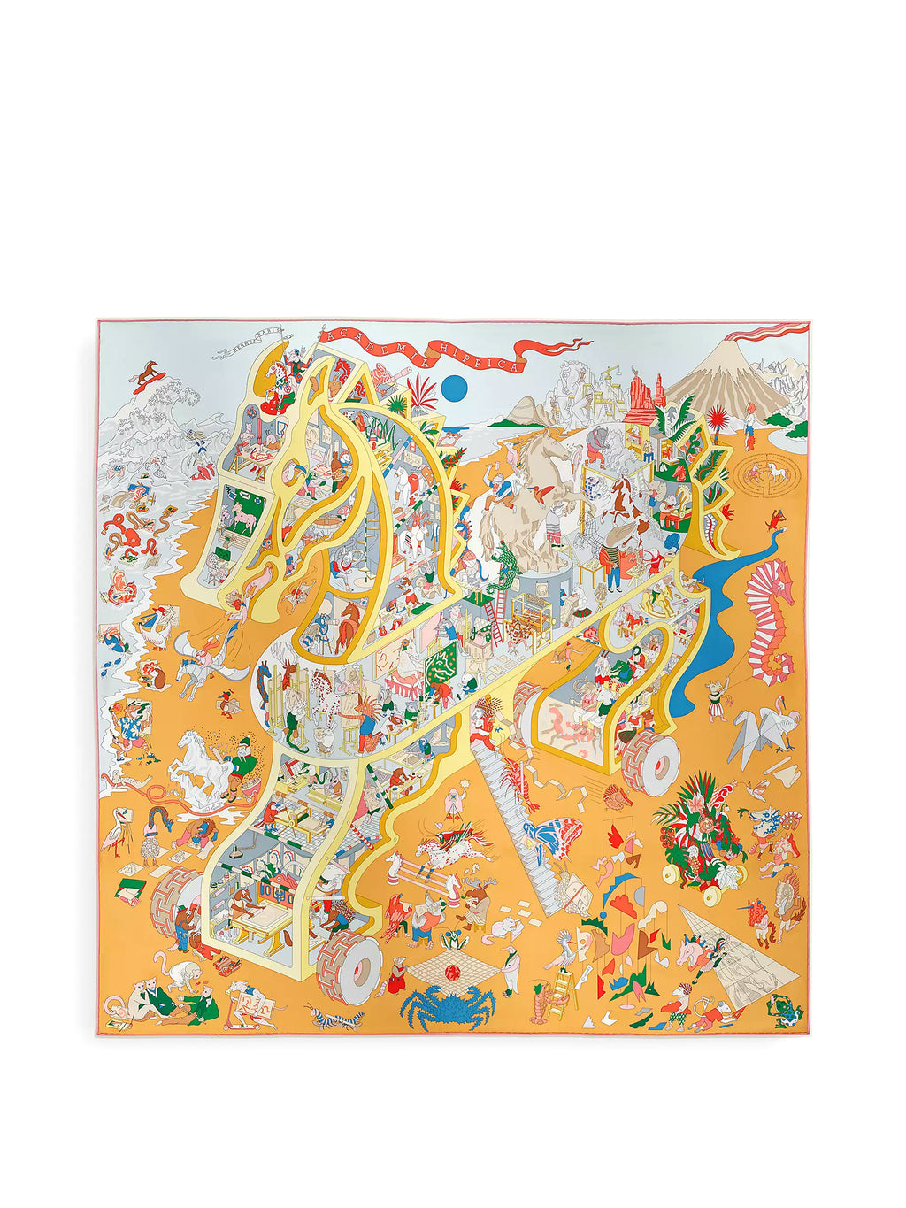 Hermes Bleu Ciel/ Jaune/ Multicolour Academia Hippica Scarf 90