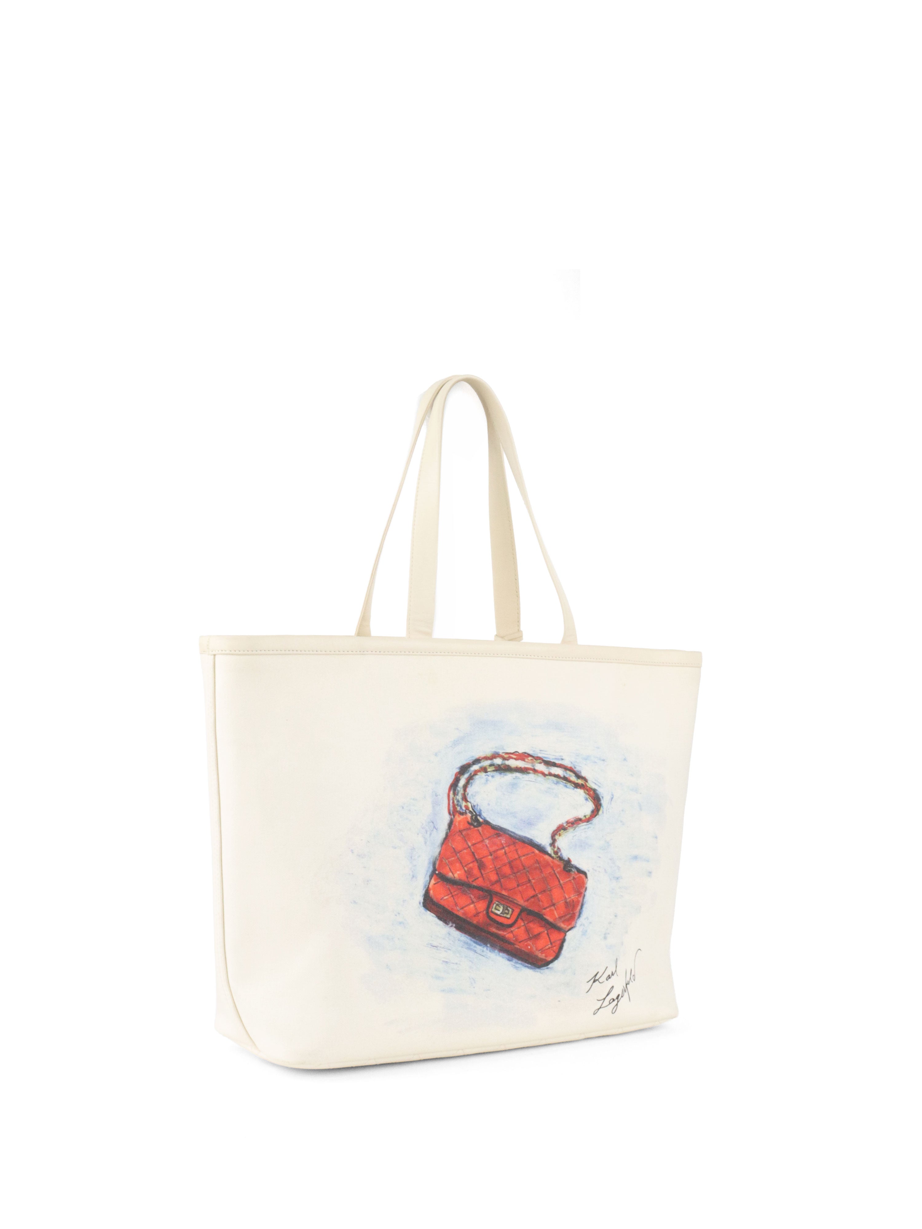 Chanel Limited Edition White Canvas Karl Lagerfeld Mobile Art Tote