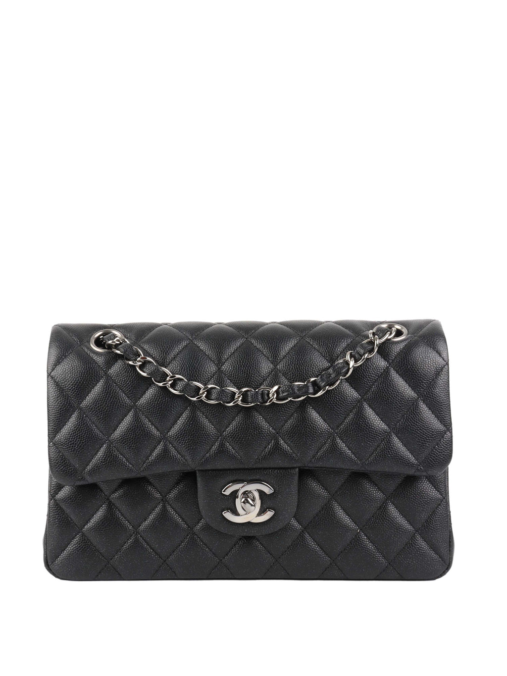 Chanel Small Black Iridescent Caviar Classic Flap SHW.