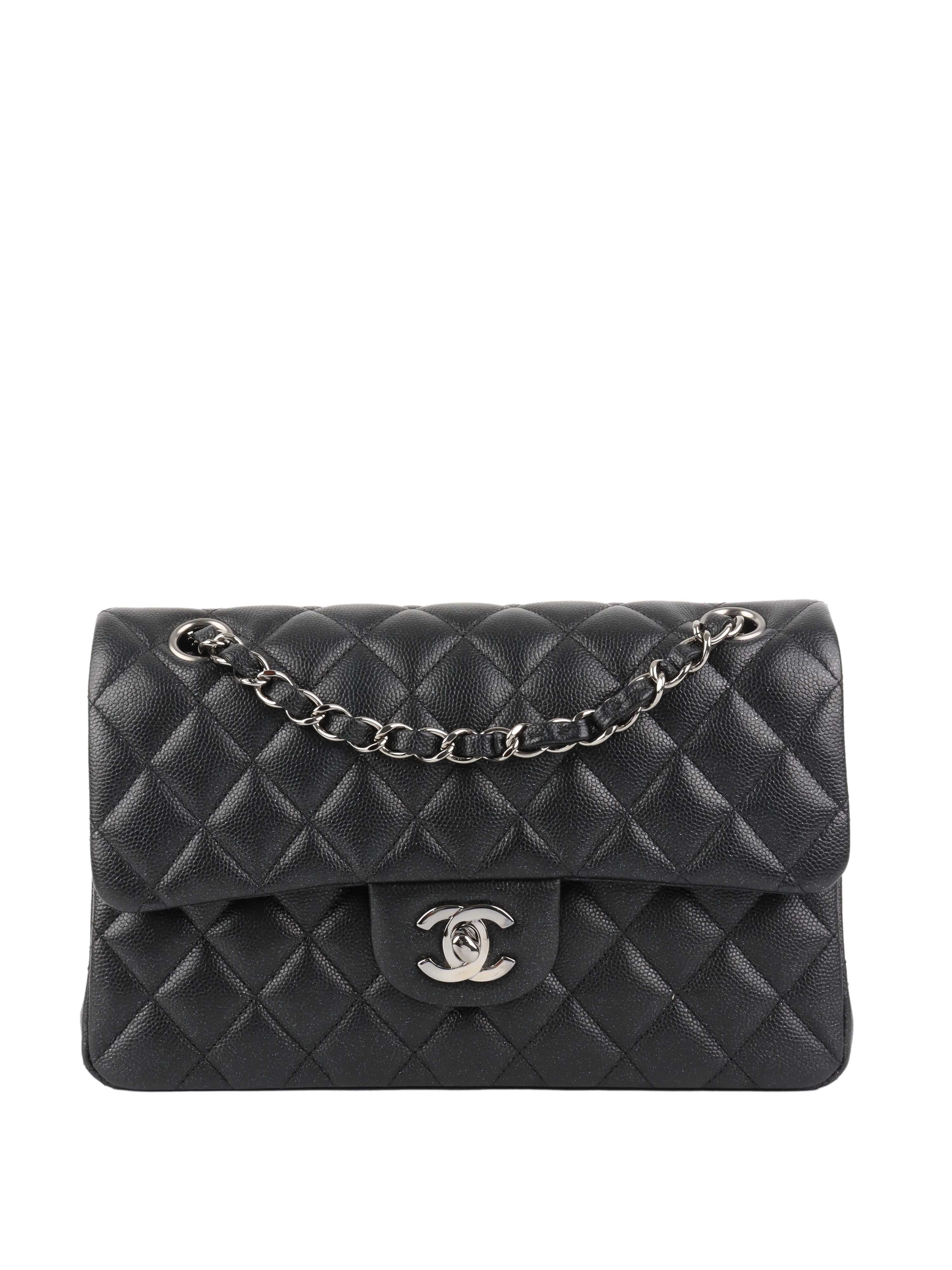 Chanel Small Black Iridescent Caviar Classic Flap SHW.