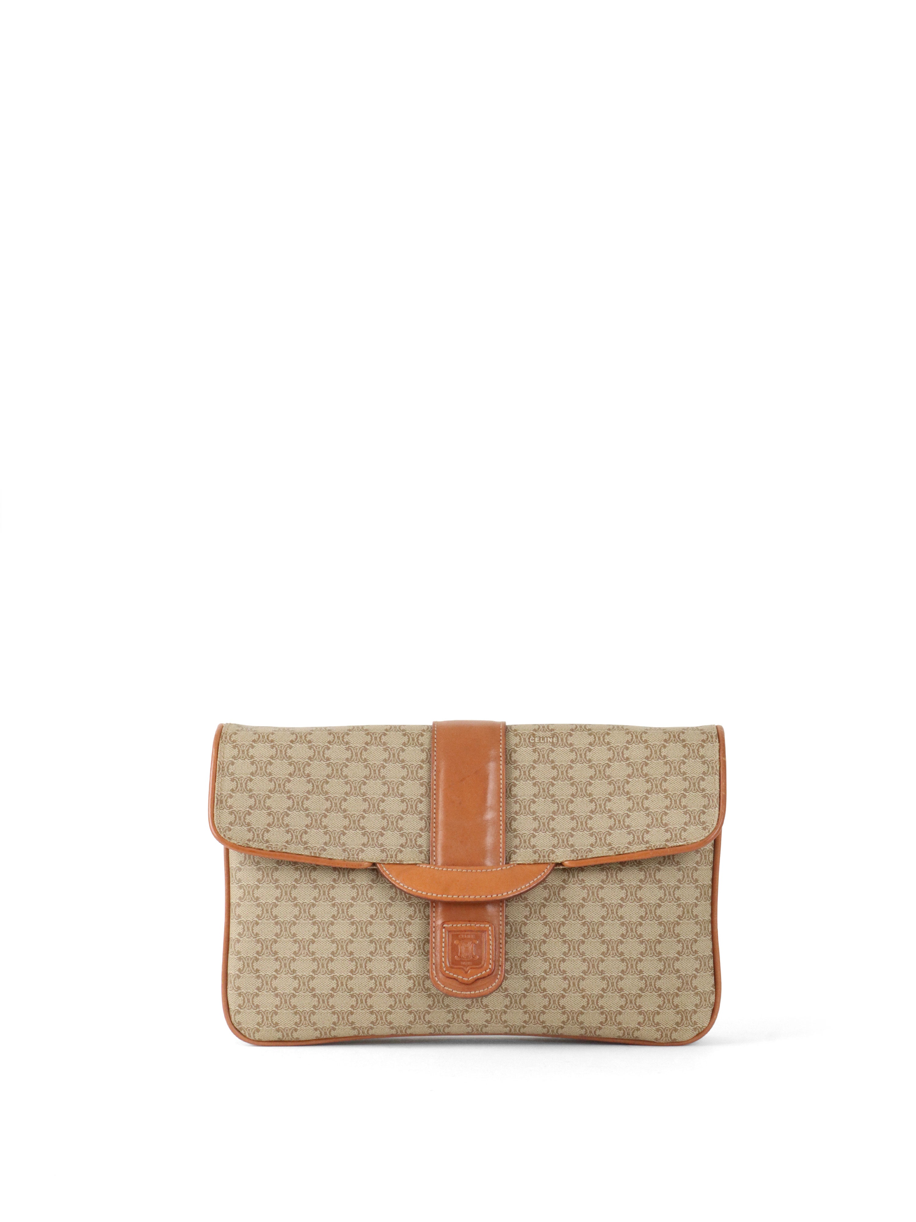 Celine Vintage Macadam Pattern Coated Canvas Clutch Bag