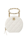Chanel White Round Vanity with Chain Ring Handle.