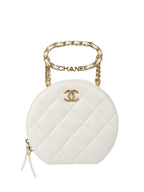 Chanel White Round Vanity with Chain Ring Handle.