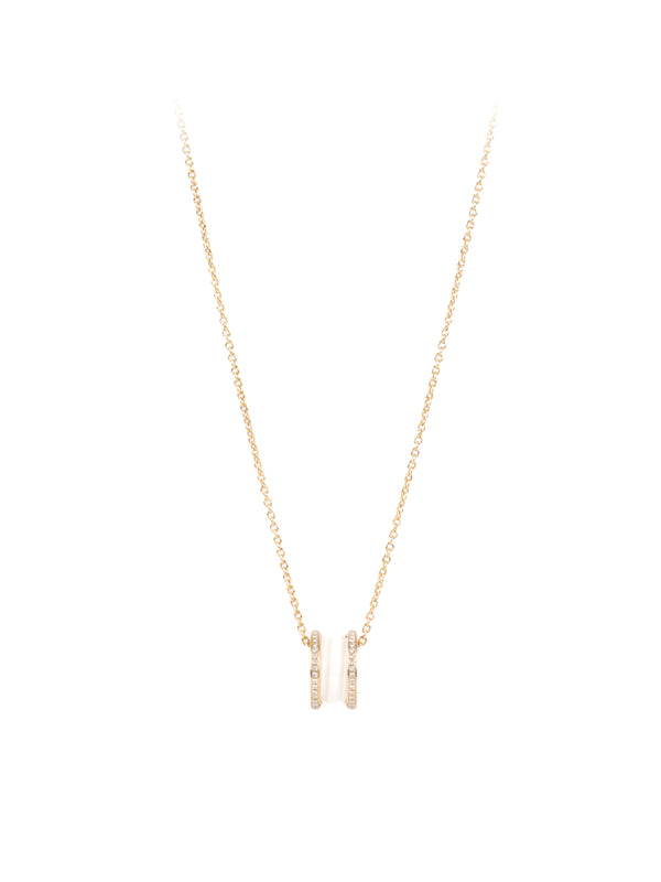 Bvlgari Rose Gold Diamonds White Ceramic B.Zero1 Necklace