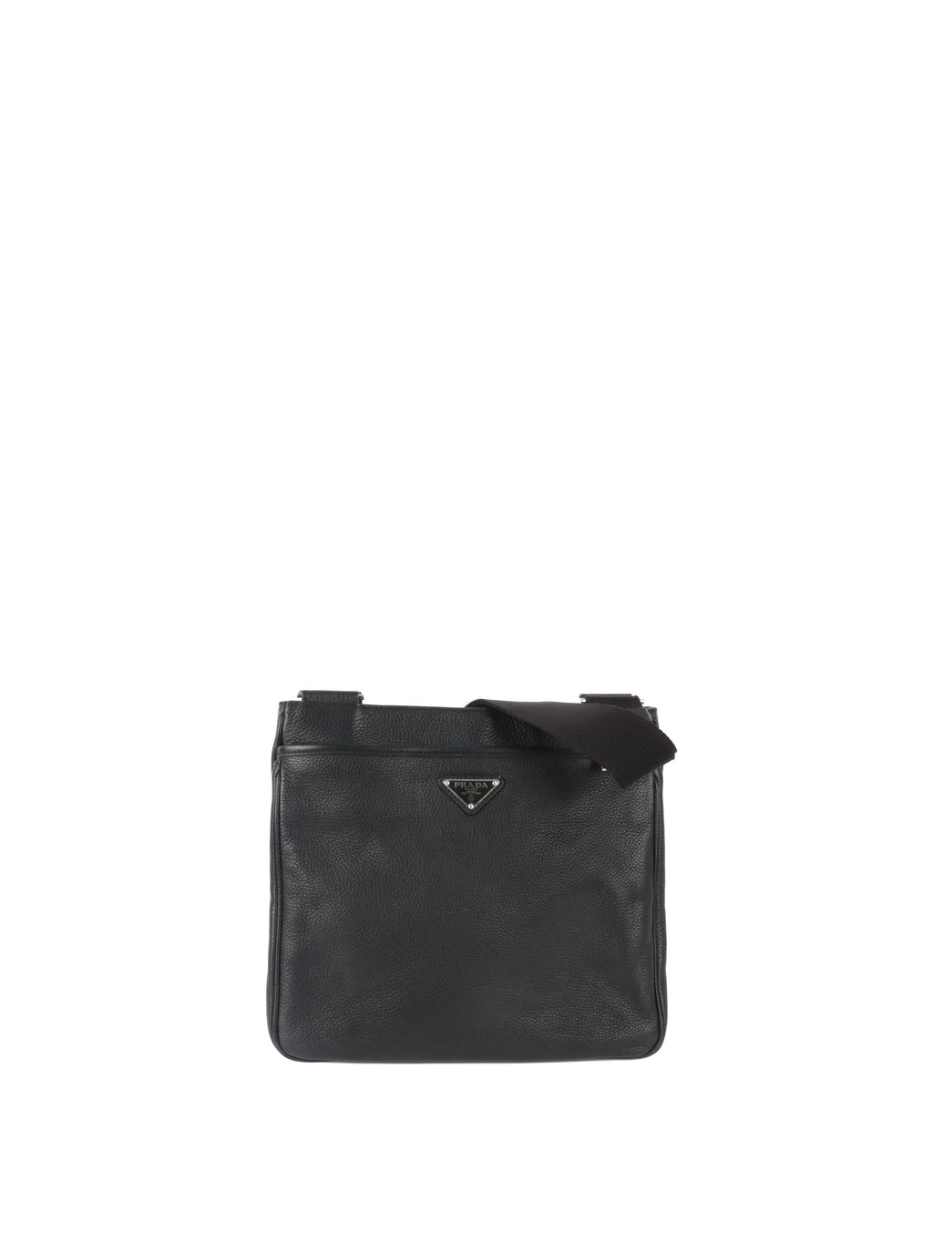 Prada Black Leather Messenger Bag.