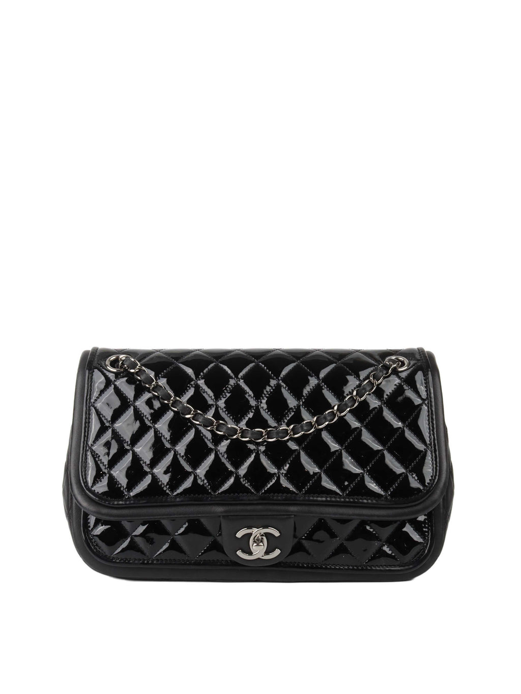 Chanel Black Patent Quilted Flap Bag SHW.