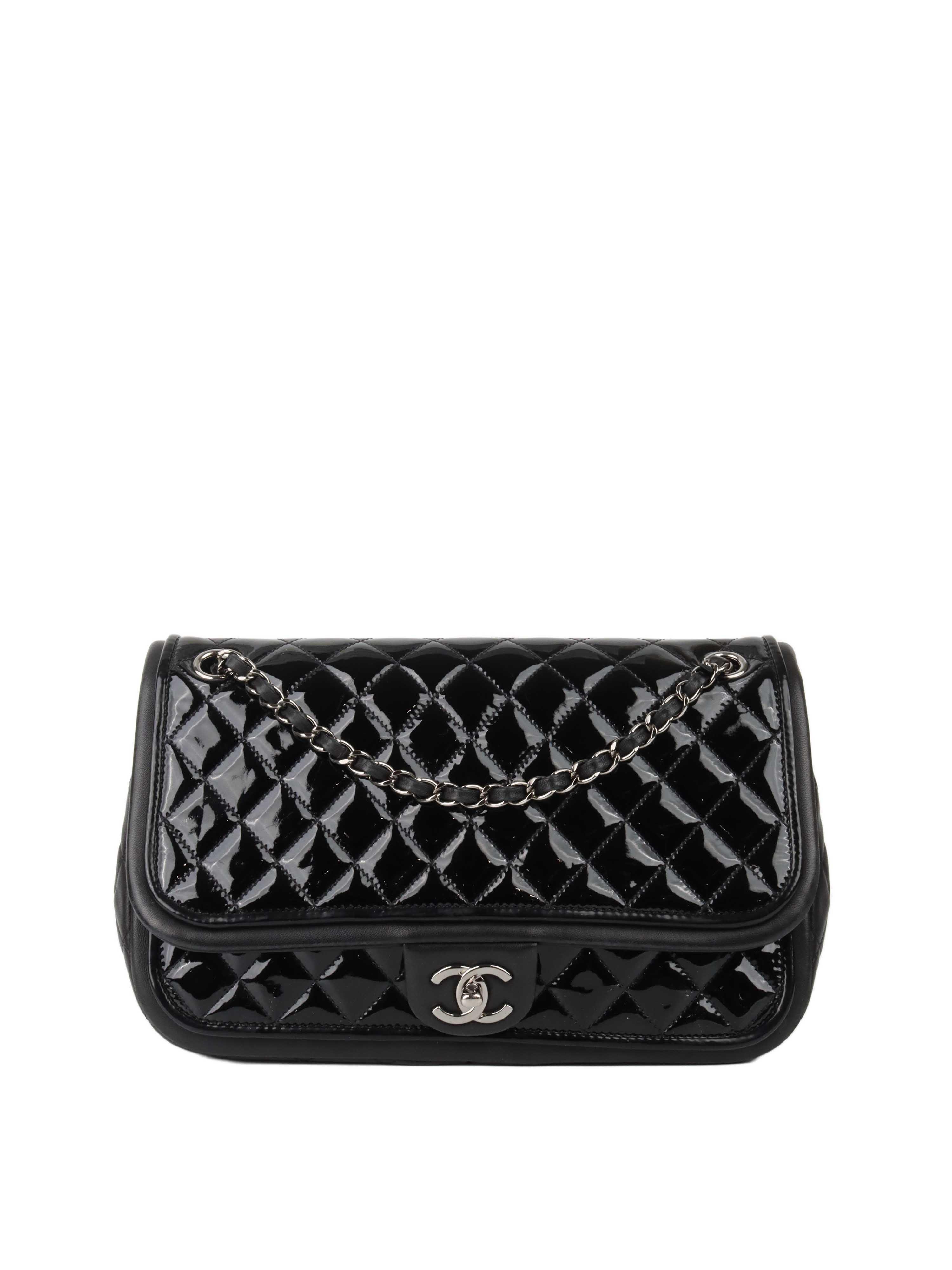 Chanel Black Patent Quilted Flap Bag SHW.