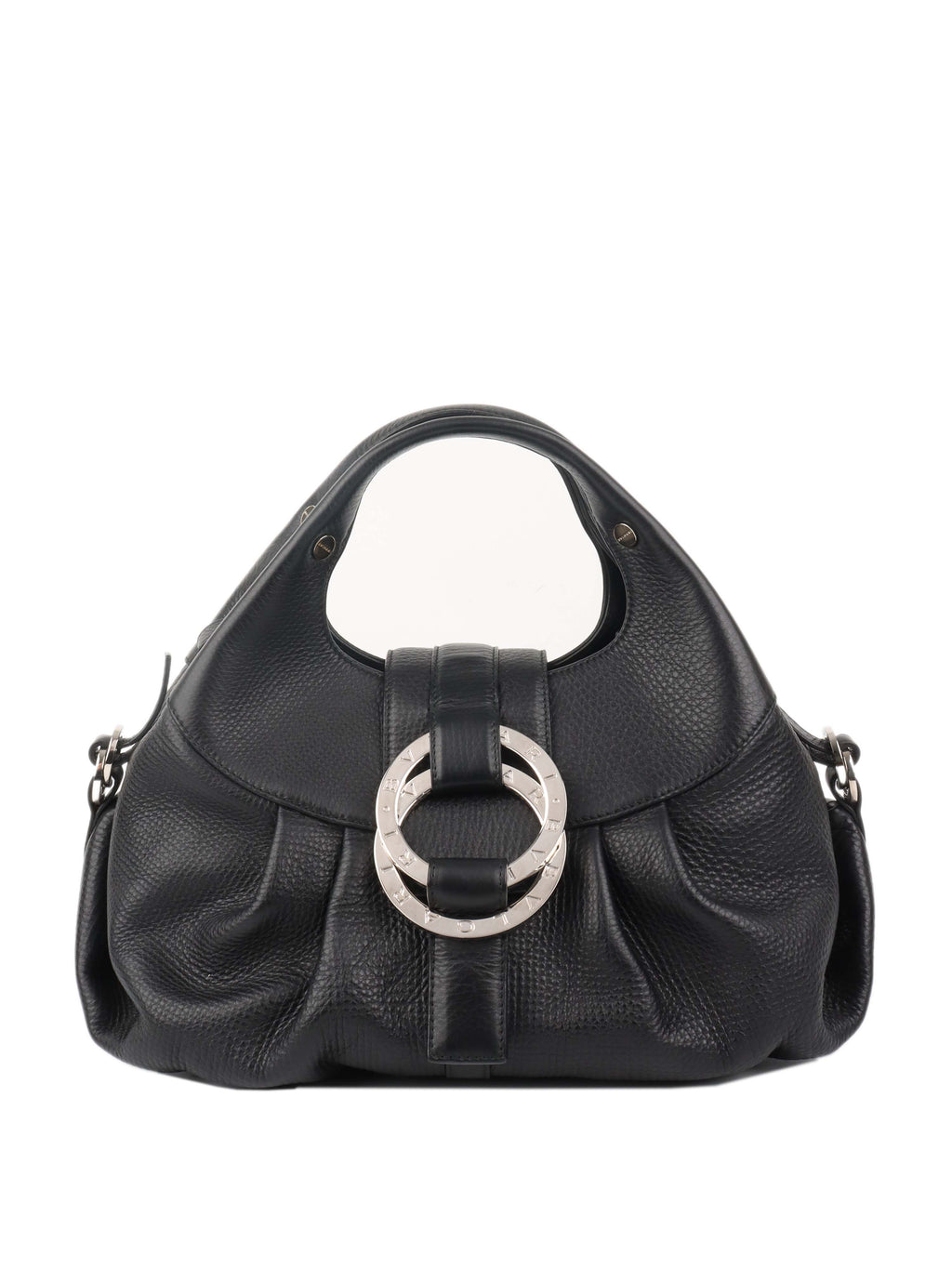 Bvlgari Black Leather Shoulder Bag with Handles.