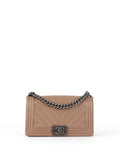 Chanel Dark Beige Chevron Old Medium Caviar Boy Bag