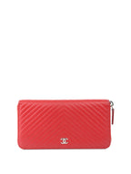 Chanel Red Caviar Zip Around Wallet.