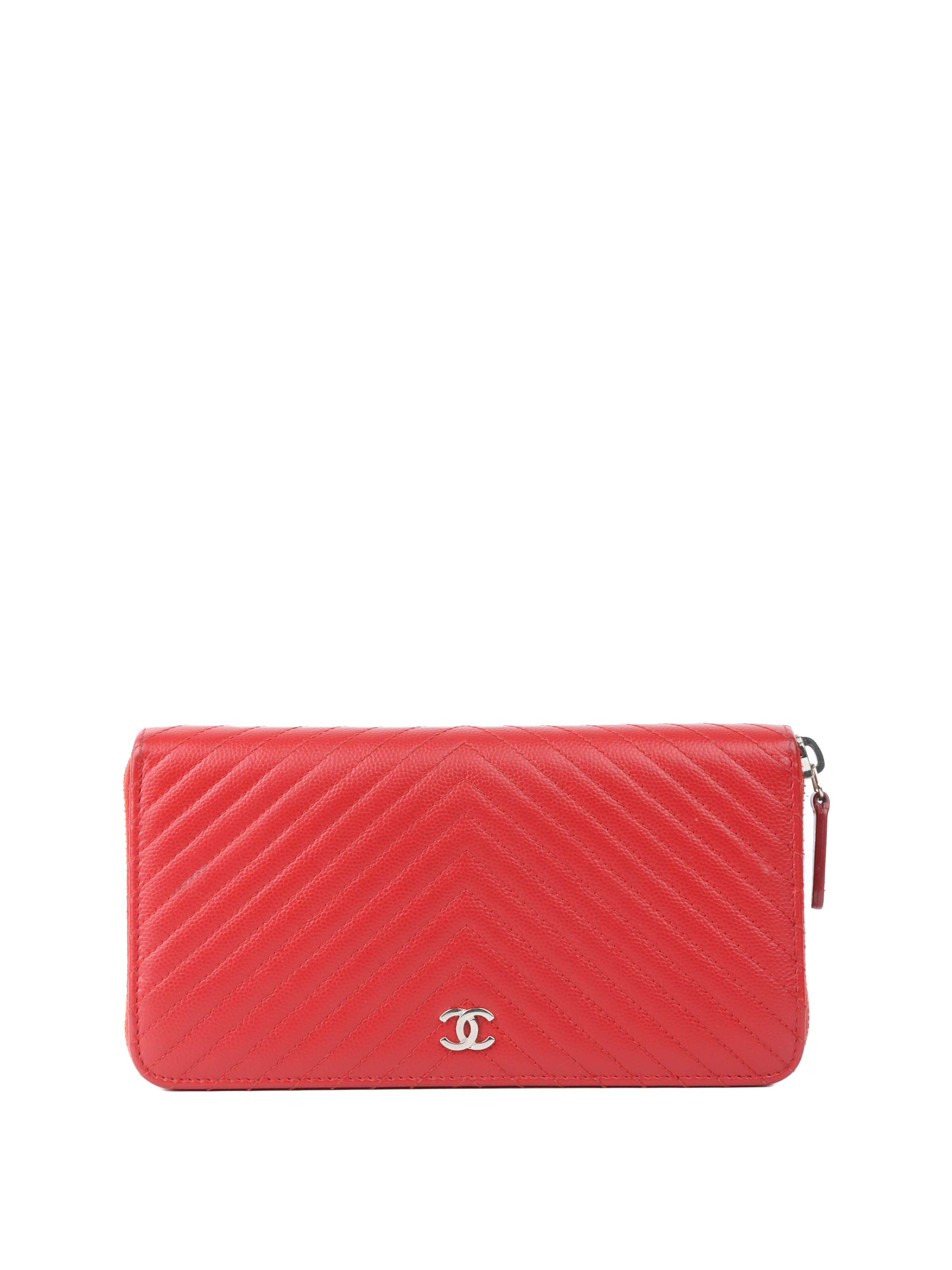 Chanel Red Caviar Zip Around Wallet.