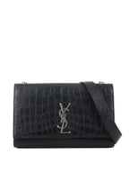 Saint Laurent Black Crocodile Embossed Chain Top Handle Kate Bag.