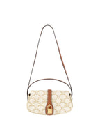 Celine White/Tan Triomphe Tabou Clutch with Strap