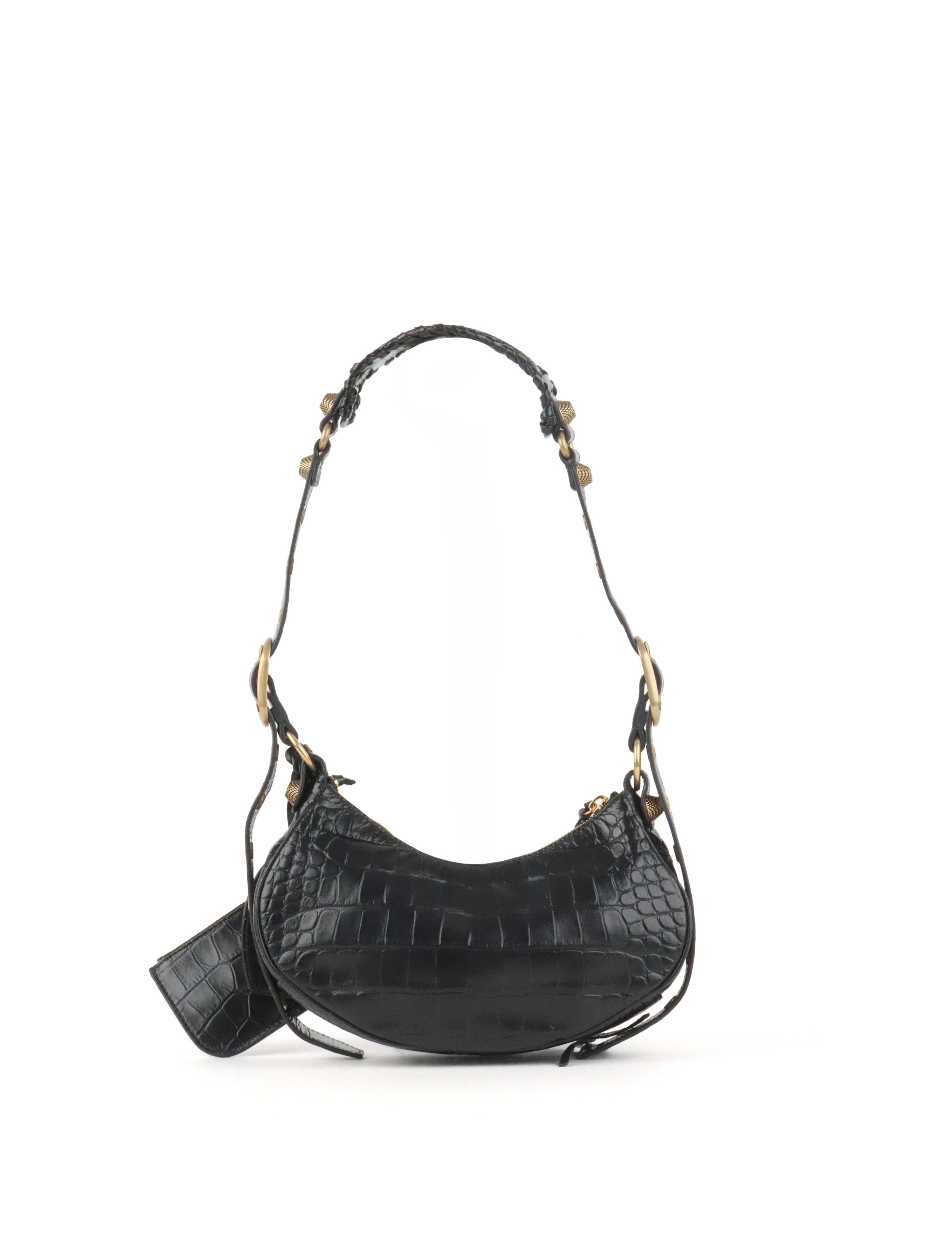 Balenciaga Black Crocodile Embossed Le Cagole XS Shoulder Bag