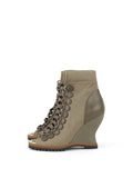 Chloe Khaki Grey Lace Up Wedge Boots