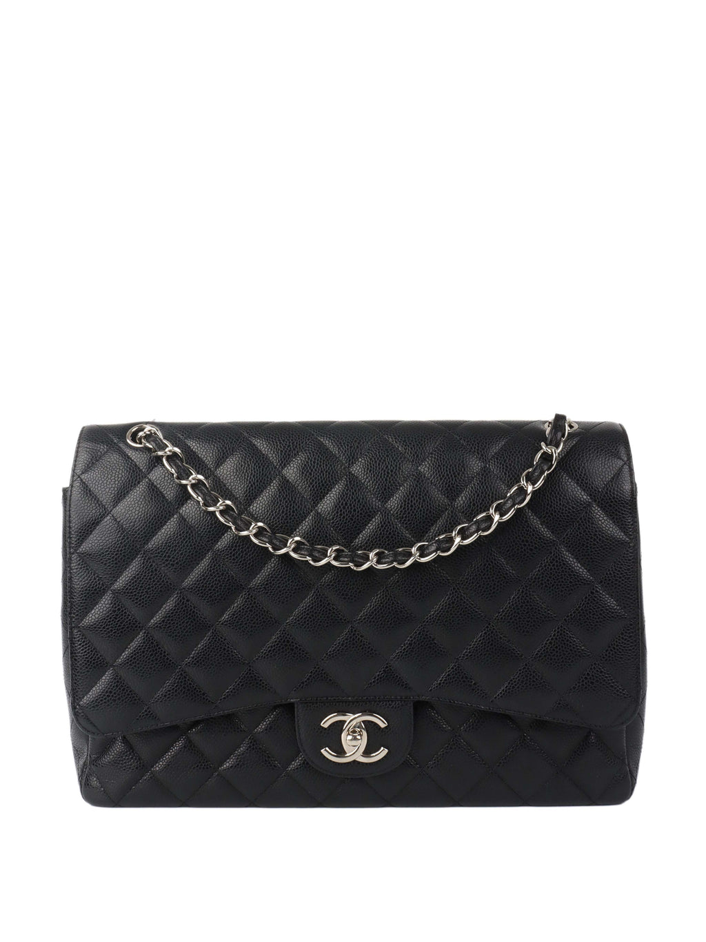 Chanel Black Caviar Maxi Double Classic Flap SHW.
