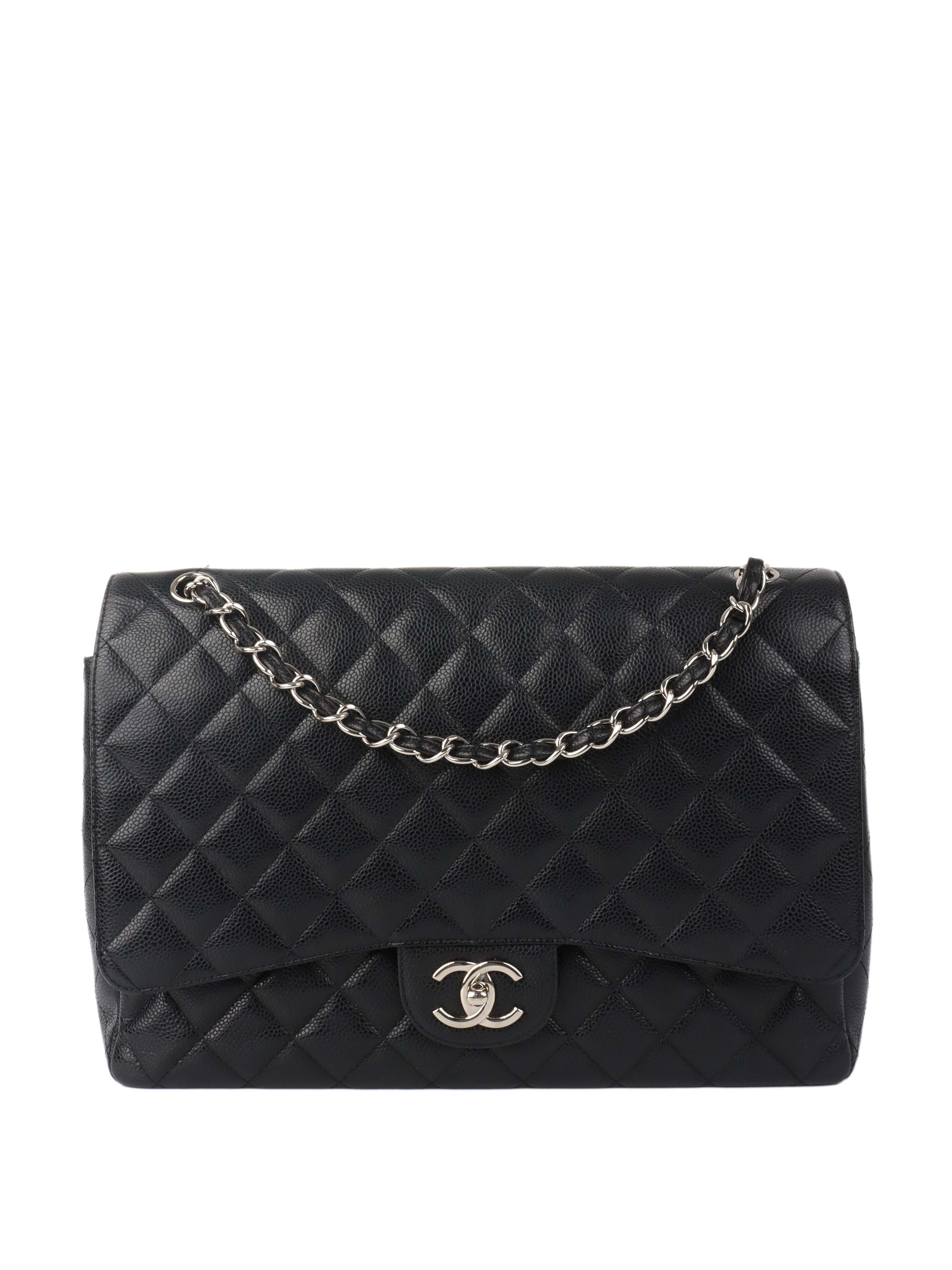 Chanel Black Caviar Maxi Double Classic Flap SHW.